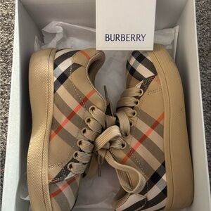Burberry Beige and Blue Check Sneakers